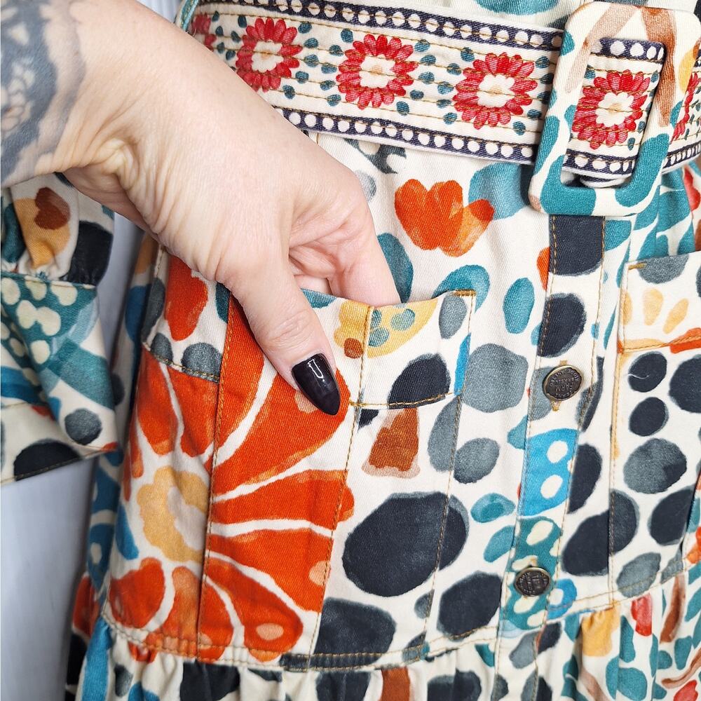 Farm Rio Mushroom Forest Canvas Dress Small Whimsy Floral Colorful Puff Sleeve - Picture 8 of 14